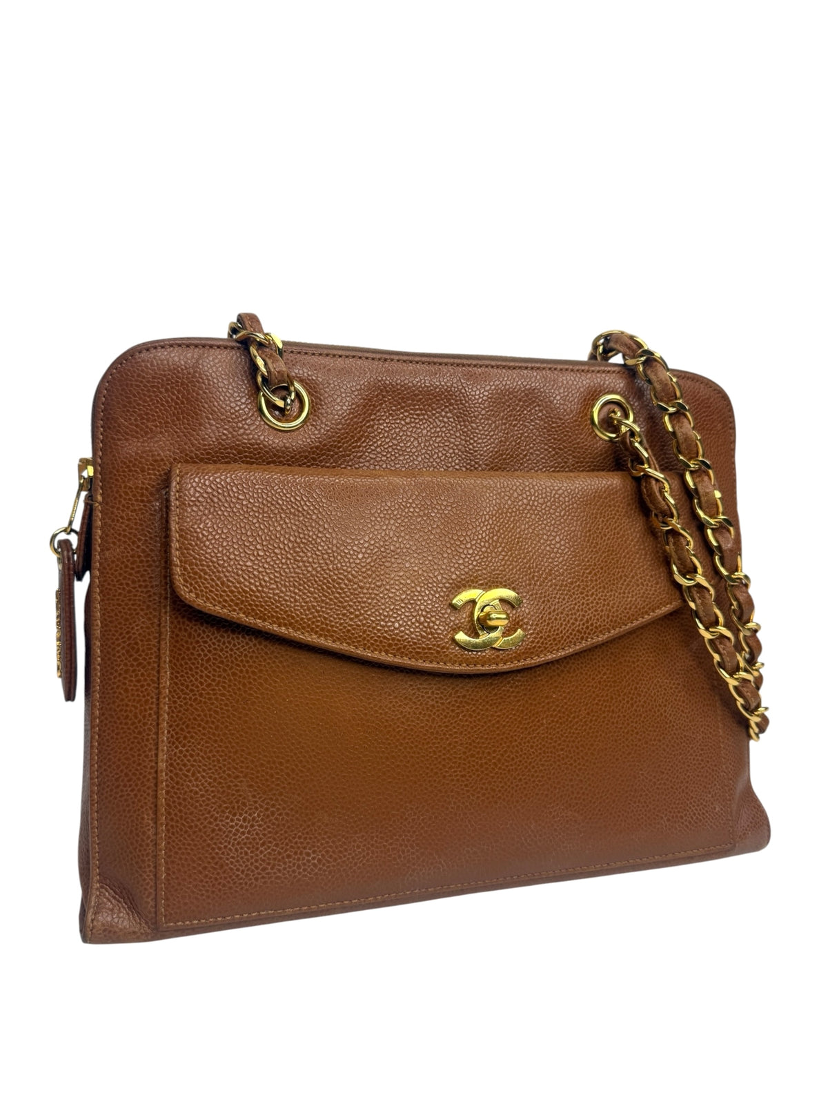 Chanel Front Pocket Brown Caviar Tote T9110