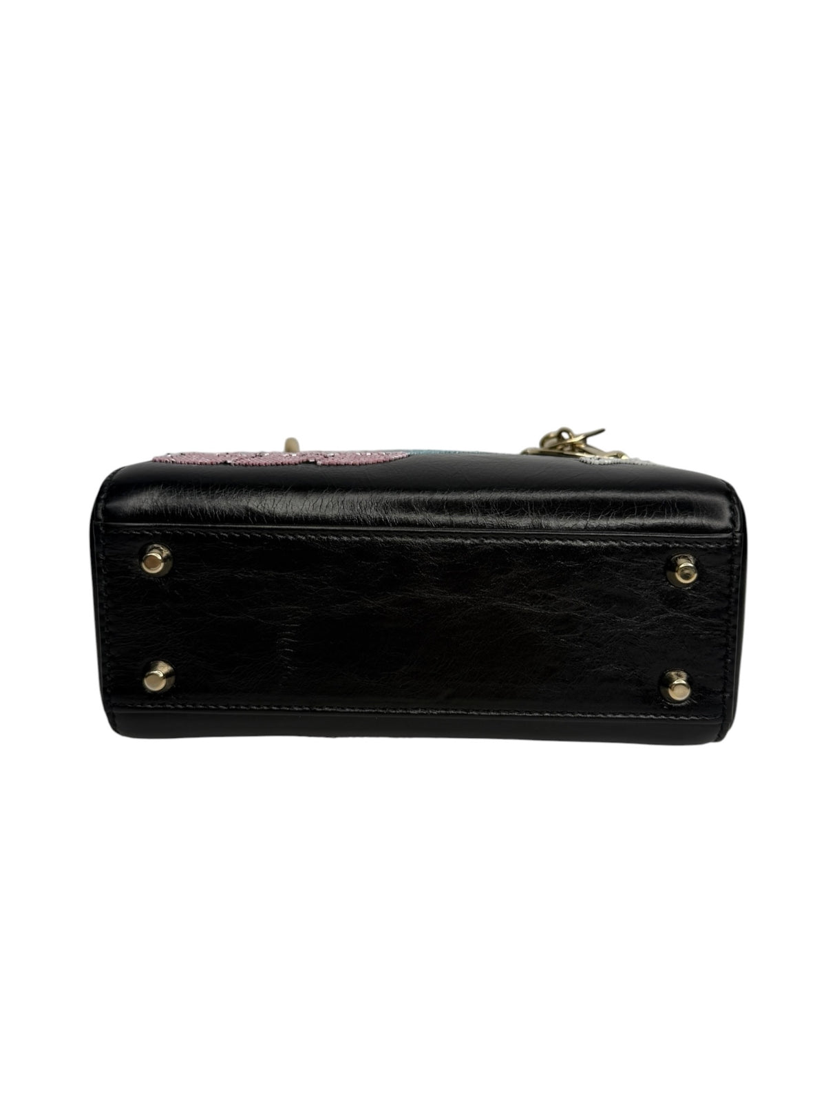 Christian Dior Black Leather Beaded Mini Lady Dior T9066