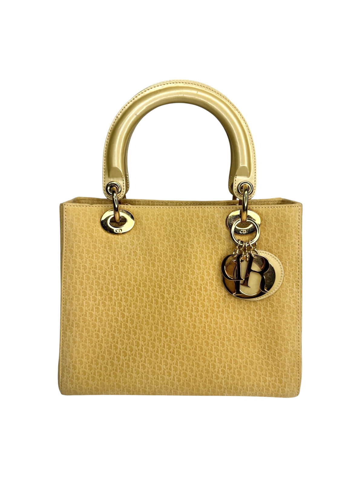Christian Dior Vintage Suede Medium Lady Dior Yellow T9067