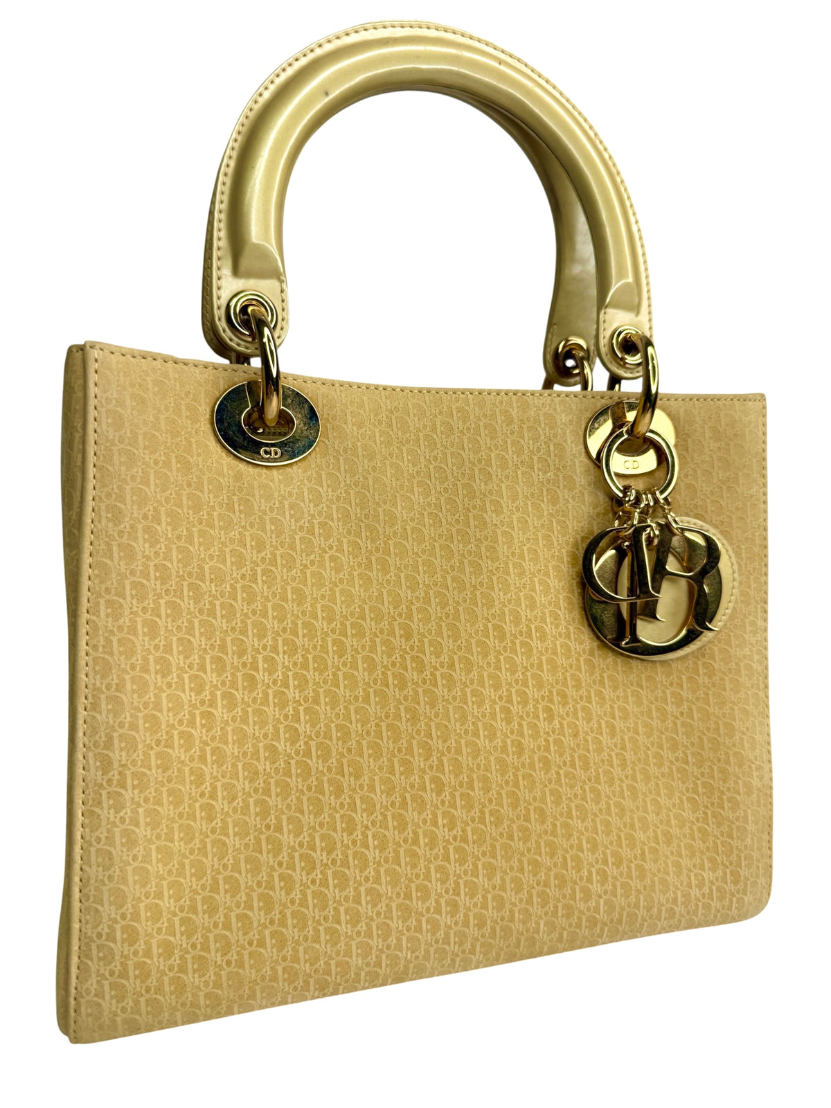 Christian Dior Vintage Suede Medium Lady Dior Yellow T9067
