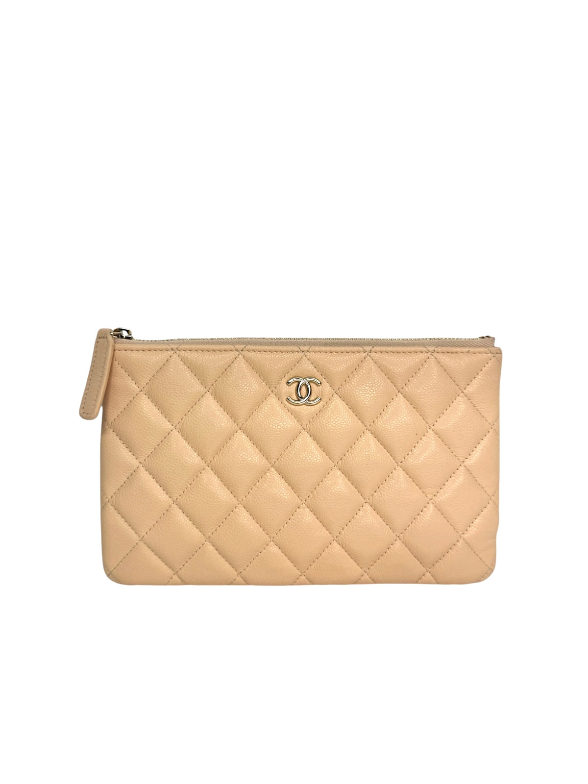 Chanel Quilted Beige Caviar Small O Case T9082