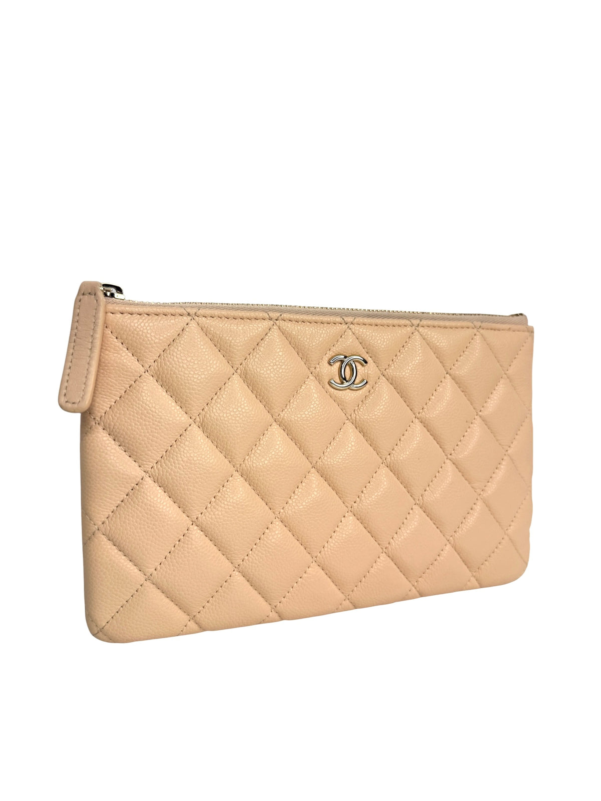 Chanel Quilted Beige Caviar Small O Case T9082