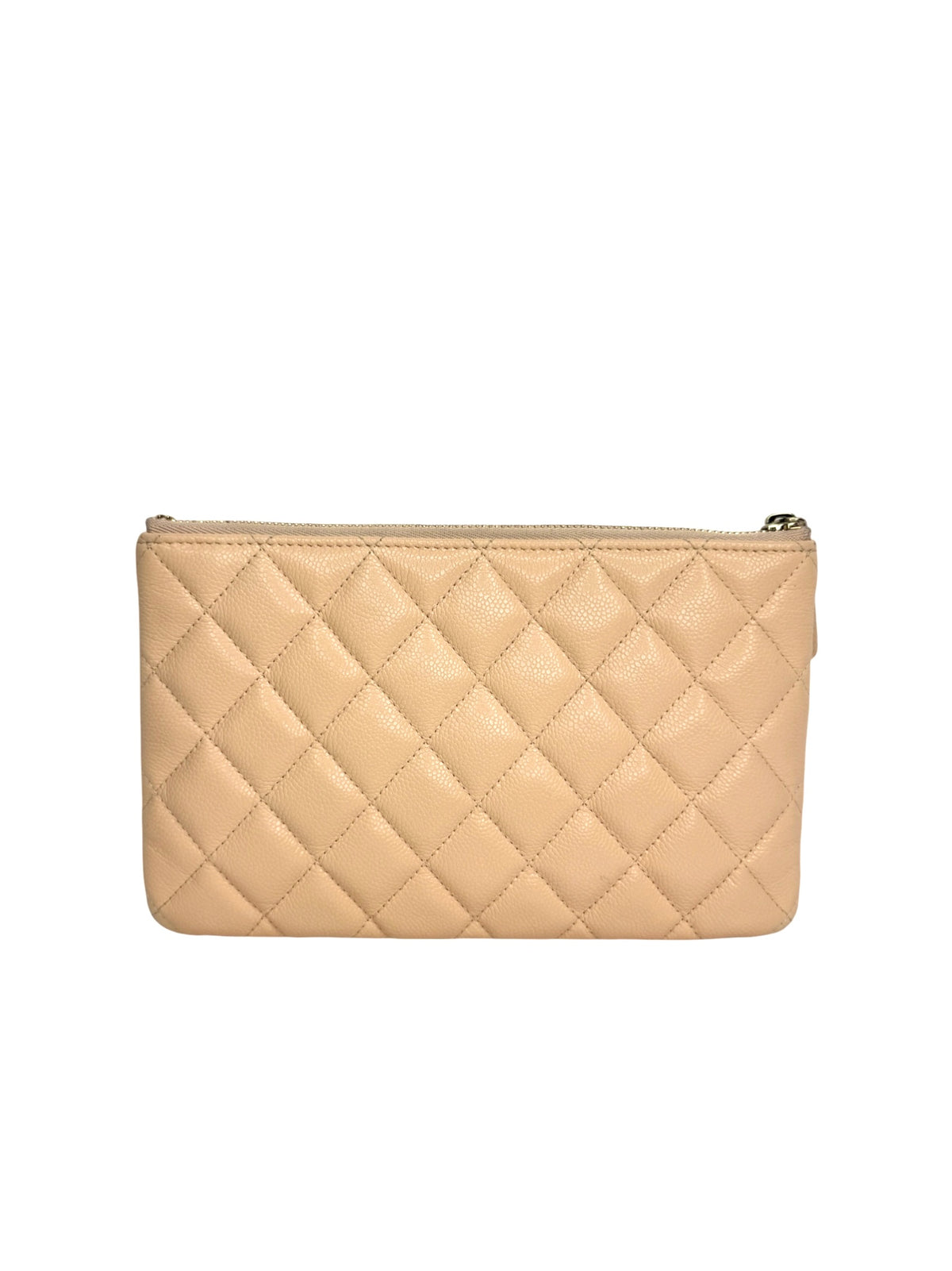 Chanel Quilted Beige Caviar Small O Case T9082