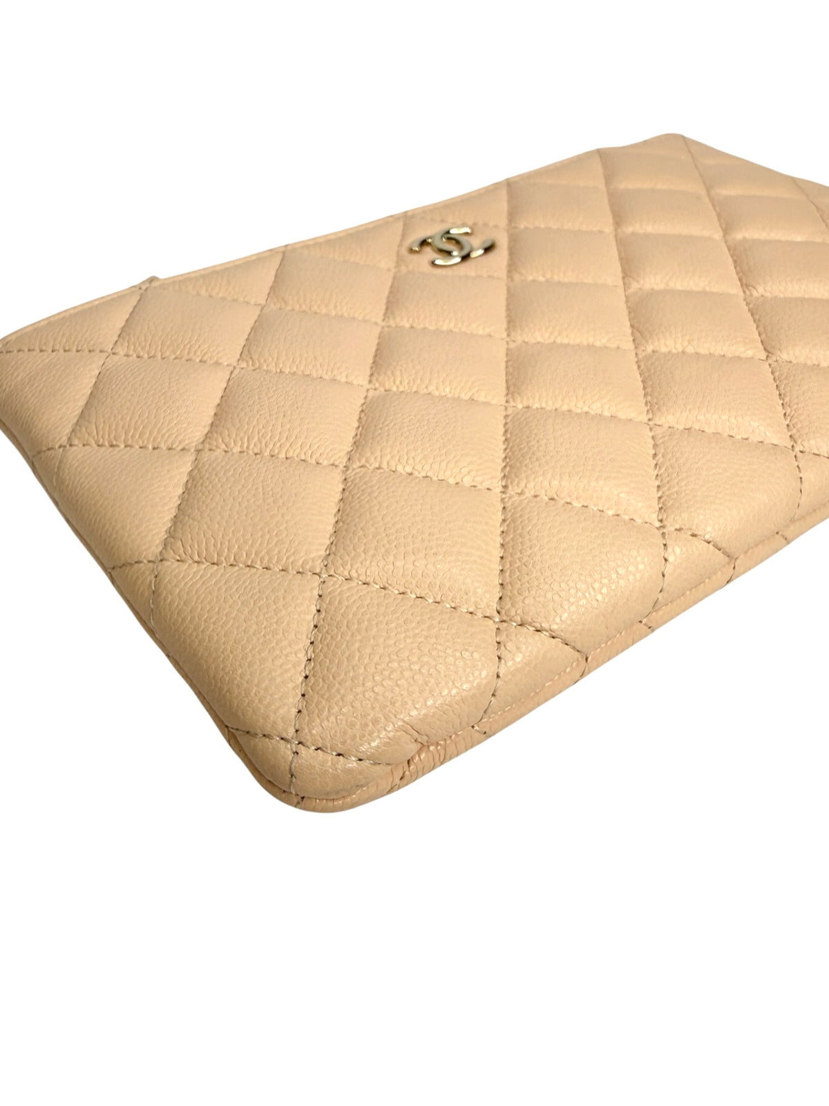 Chanel Quilted Beige Caviar Small O Case T9082
