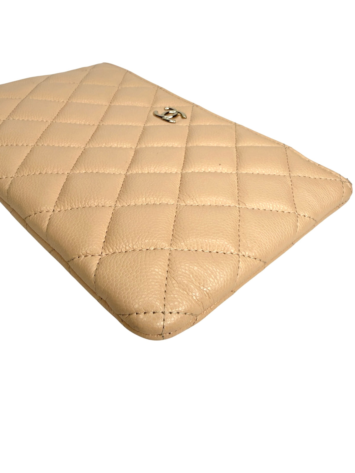 Chanel Quilted Beige Caviar Small O Case T9082