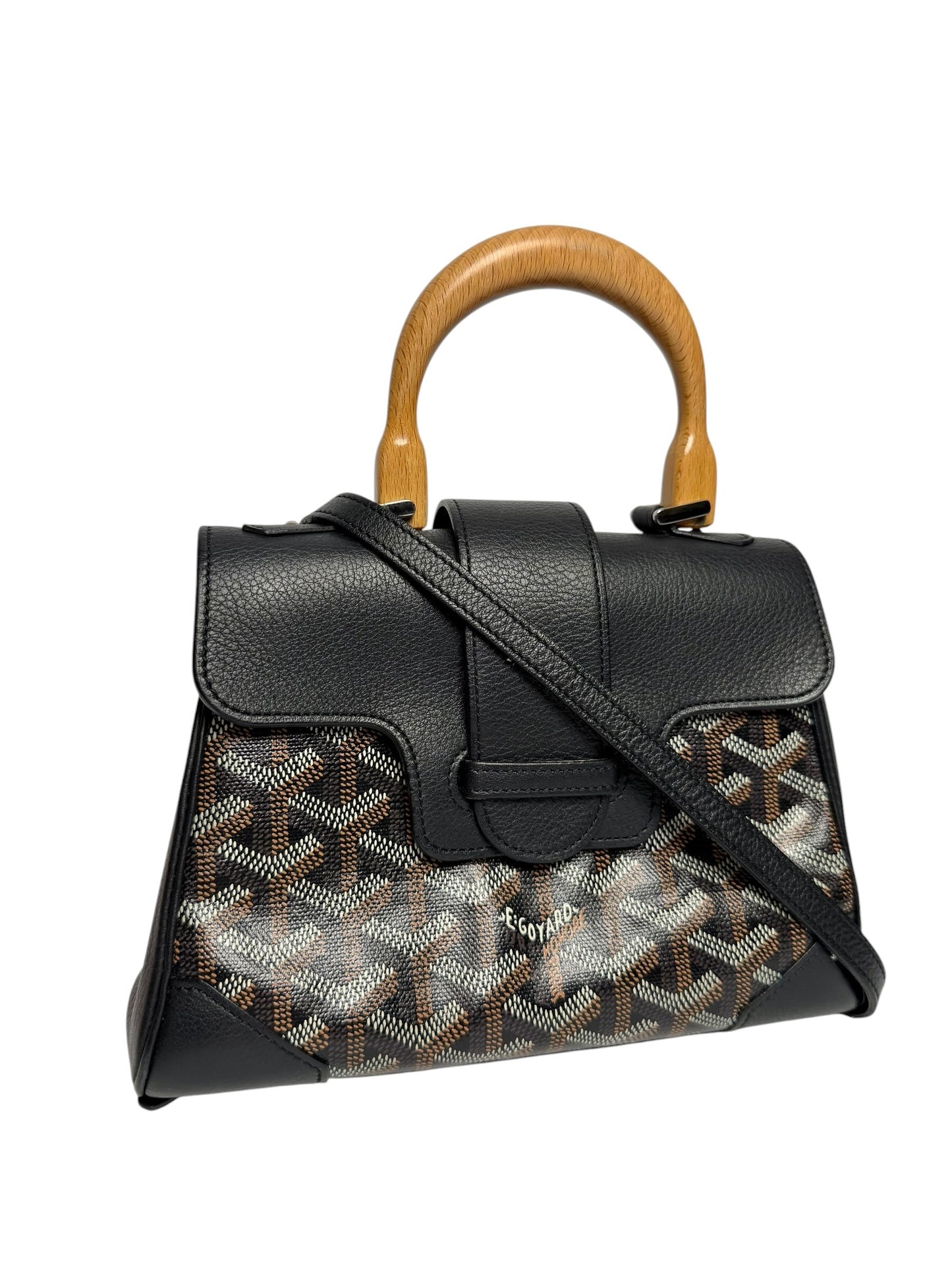 Goyard Saigon Mini Black Crossbody Wooden Top Handle