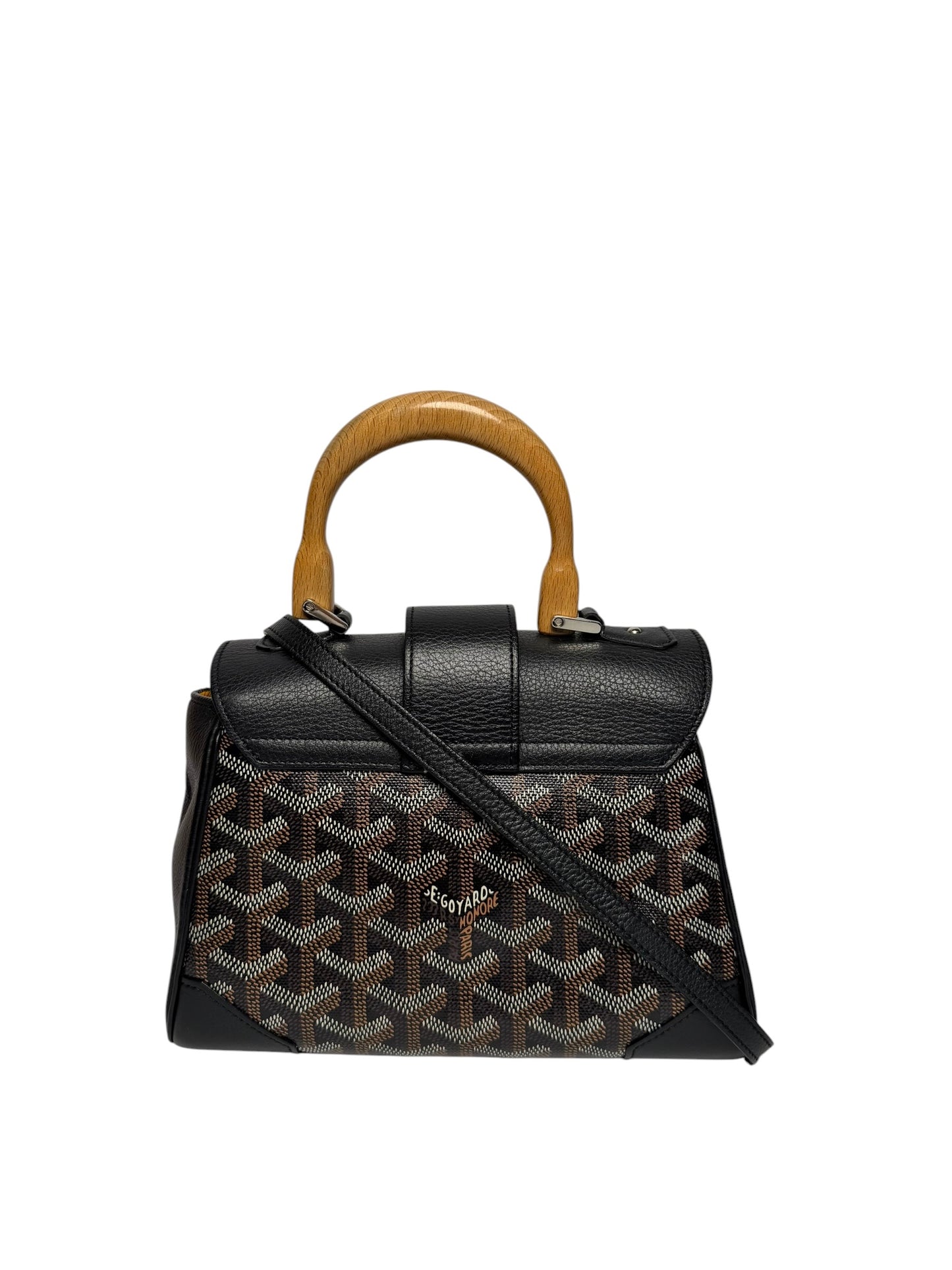 Goyard Saigon Mini Black Crossbody Wooden Top Handle