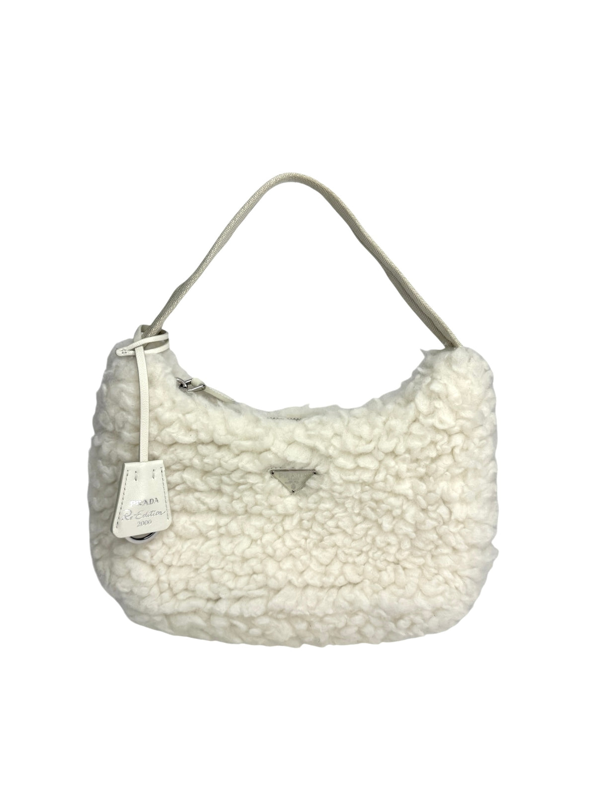 Prada Re-Edition White Shearling Shoulder Bag T9065