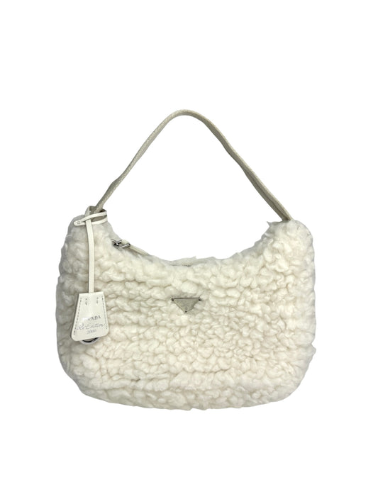 Prada Re-Edition White Shearling Shoulder Bag T9065