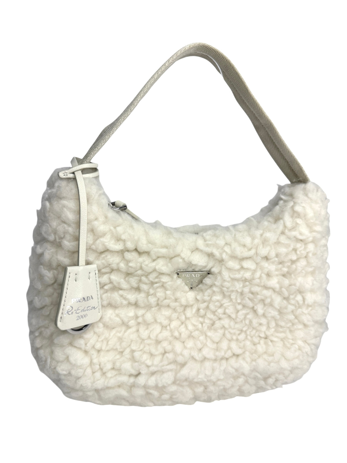 Prada Re-Edition White Shearling Shoulder Bag T9065