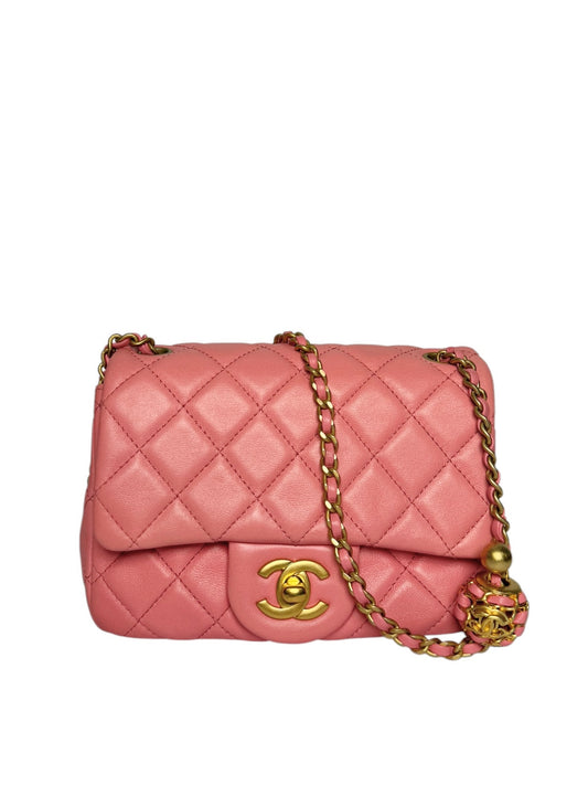 Chanel Pearl Crush Square Lambskin Flap Mini Pink T7870