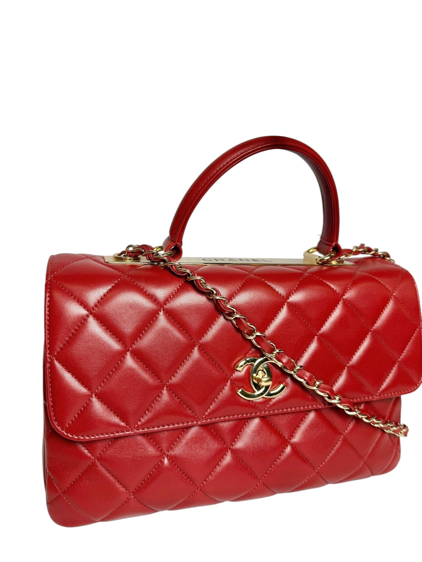 Chanel Medium Red Trendy Lambskin Top Handle GHW