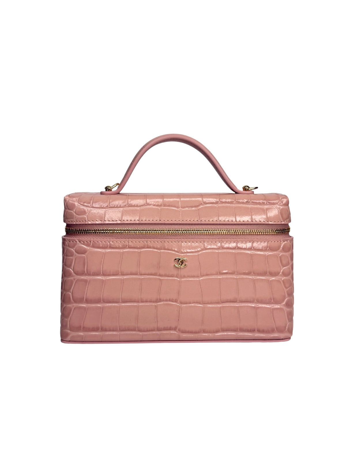 Chanel Pink Crocodile Embossed Top Handle Slim Vanity T9141