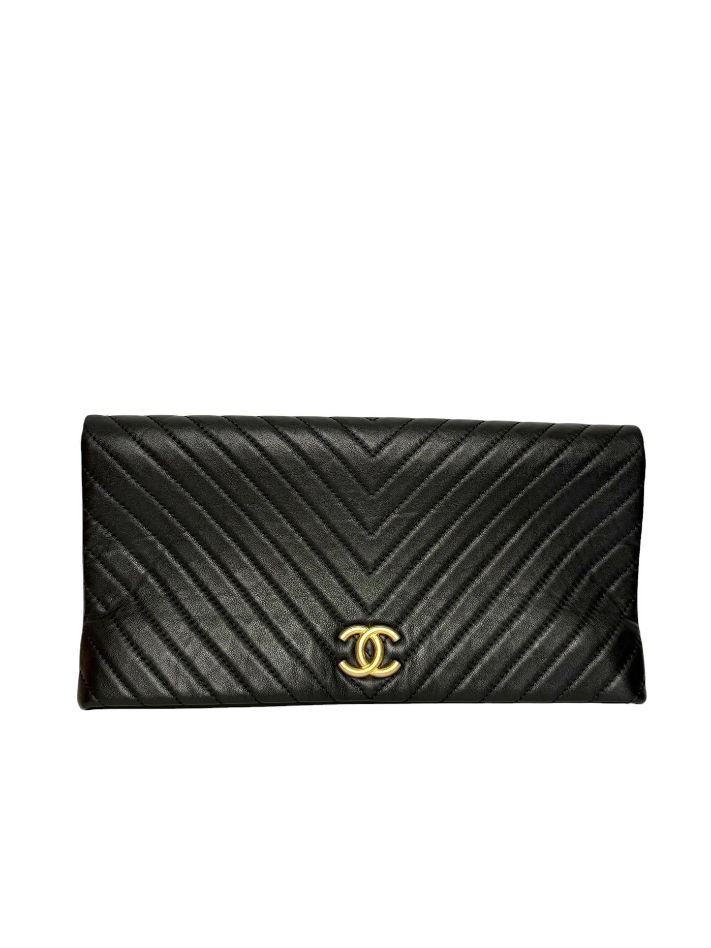 Chanel Black Chevron Fold-over Clutch