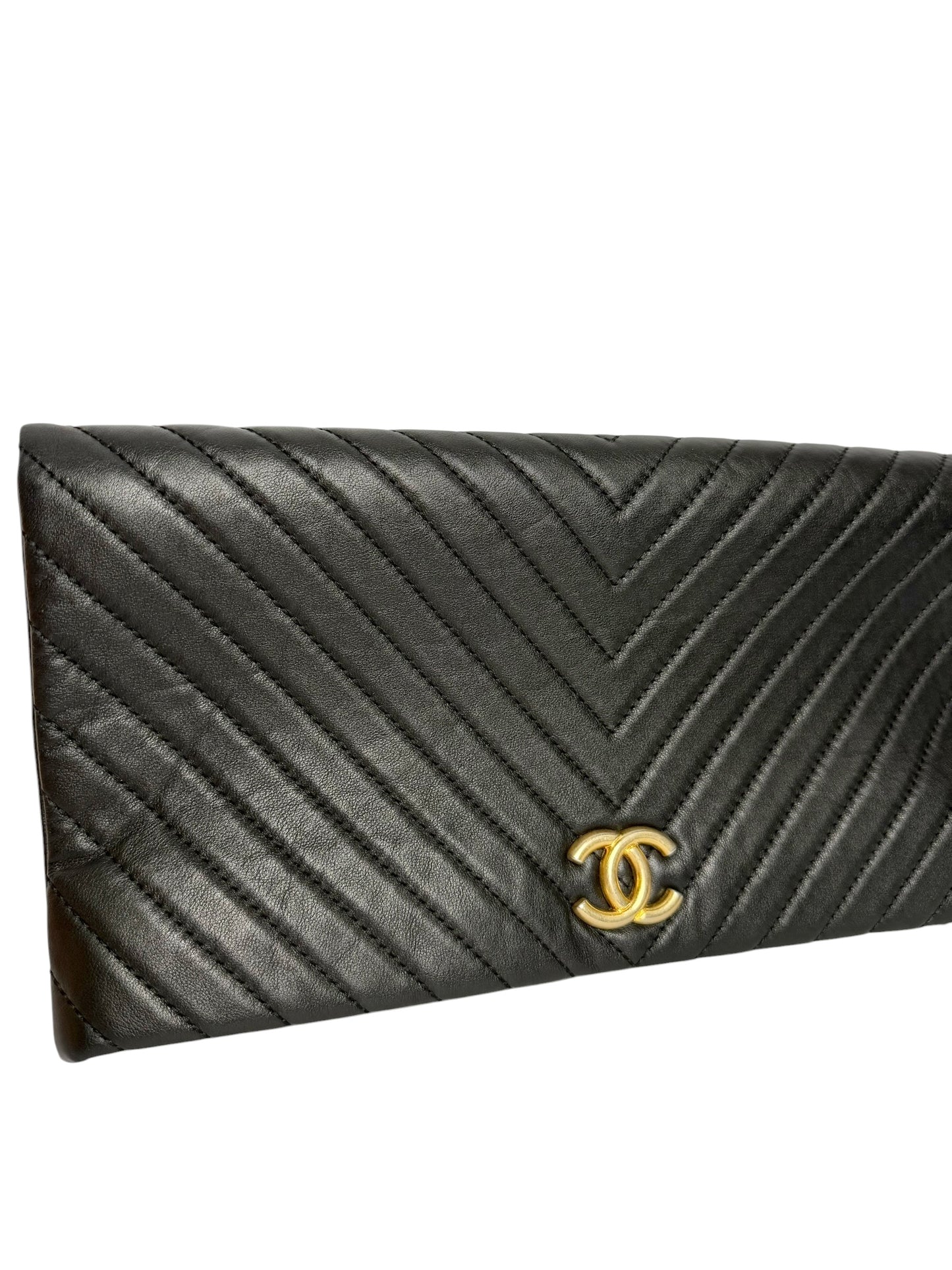 Chanel Black Chevron Fold-over Clutch
