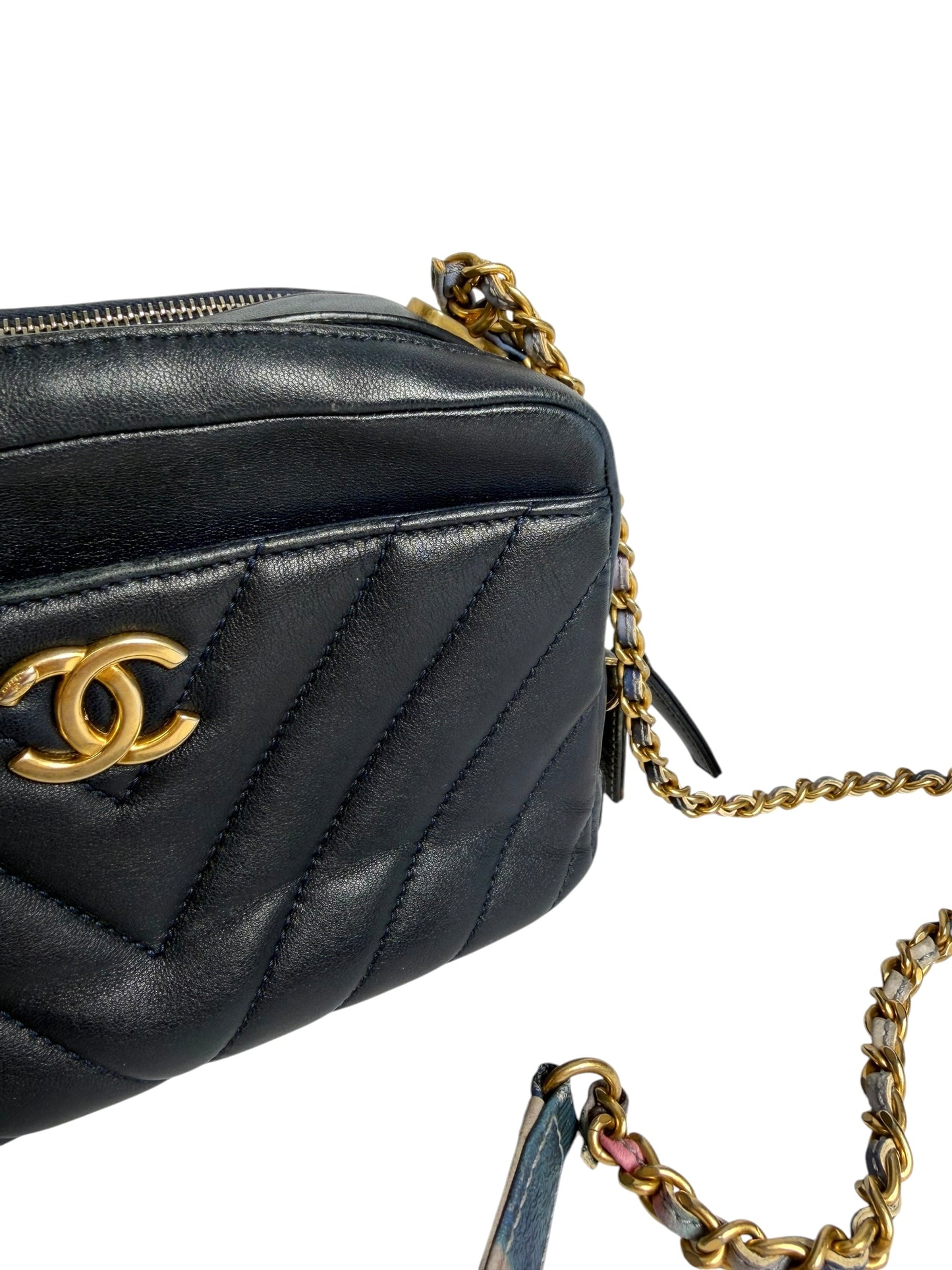Chanel Black Lambskin Chevron Crossbody Camera Bag
