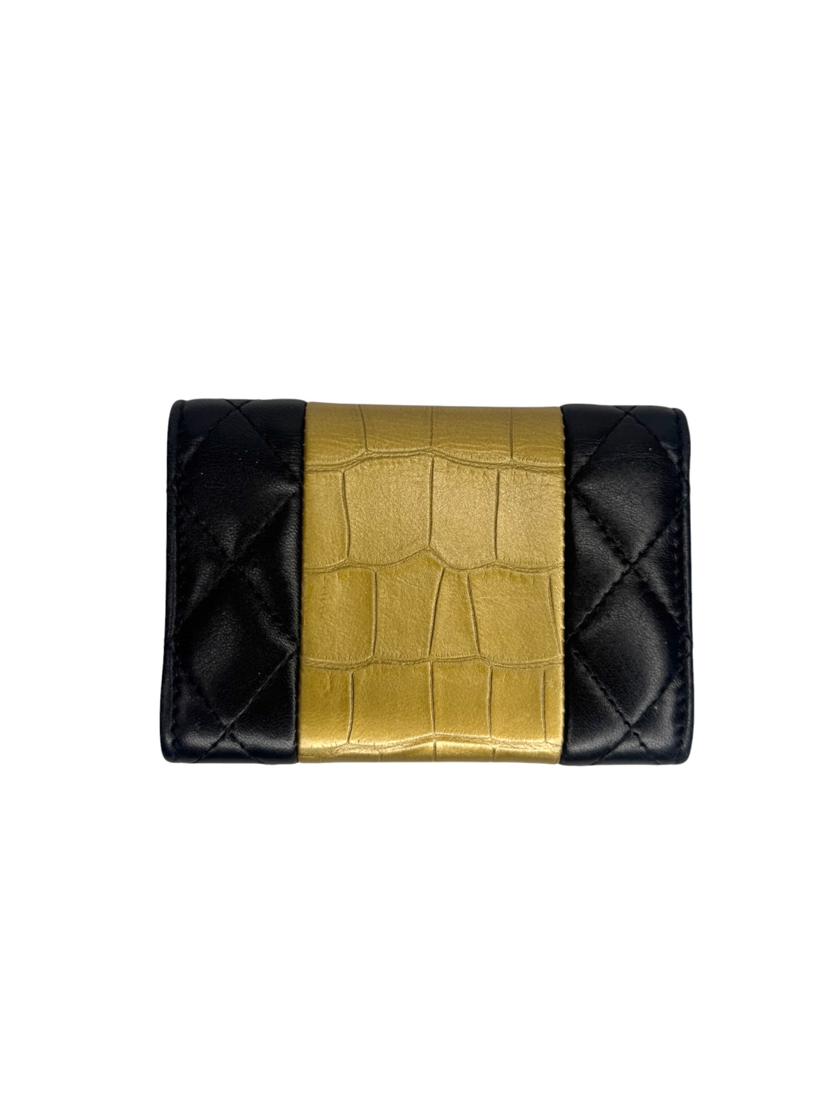 Chanel Black Reissue 2.55 Lambskin And Gold Crocodile Embossed Calfskin Cardholder T9087