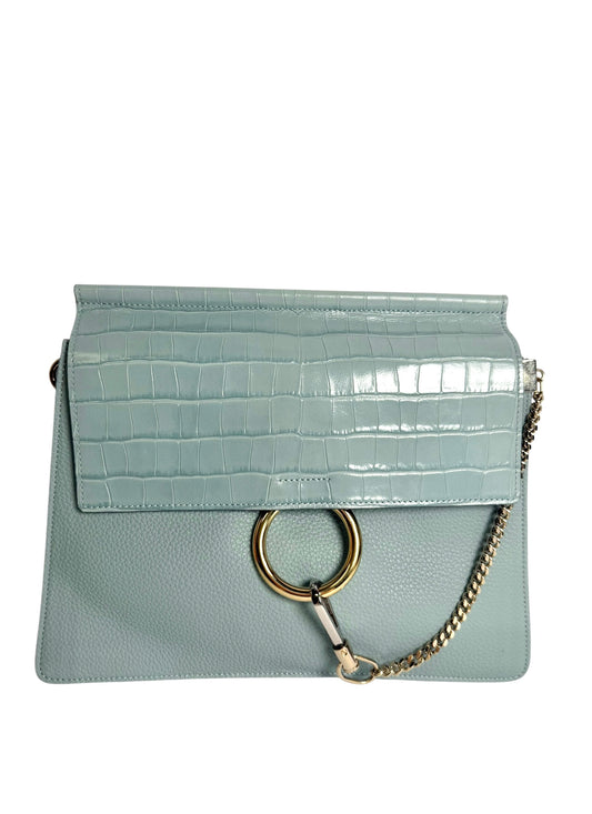 Chloe Faye Medium Blue Croc Embossed Bag T8095