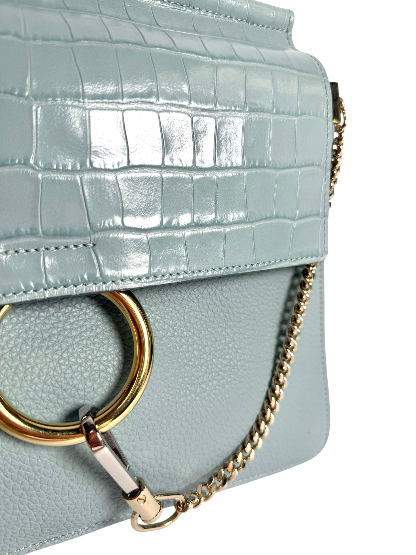 Chloe Faye Medium Blue Croc Embossed Bag