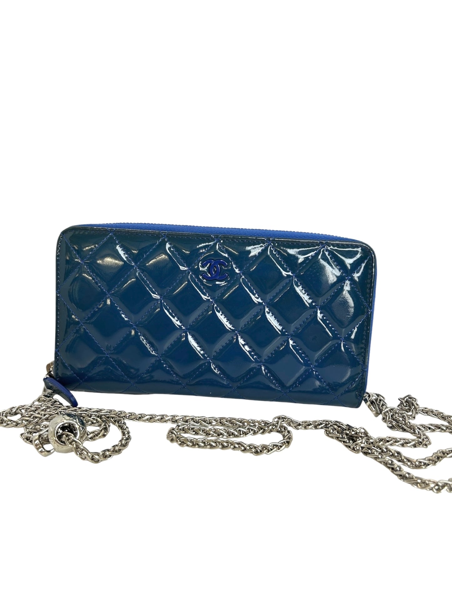 Chanel Blue Patent Wallet On Chain T8605