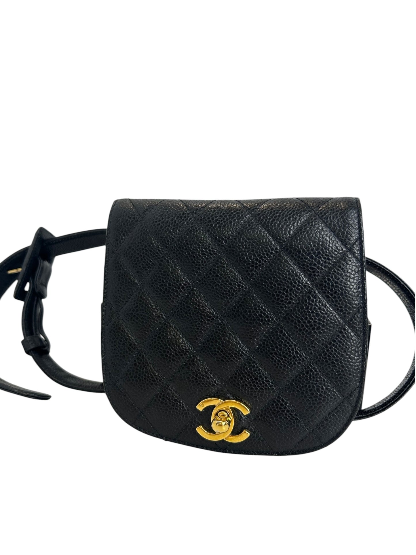Chanel Black Vintage Caviar 24K Gold Belt Bag T8610