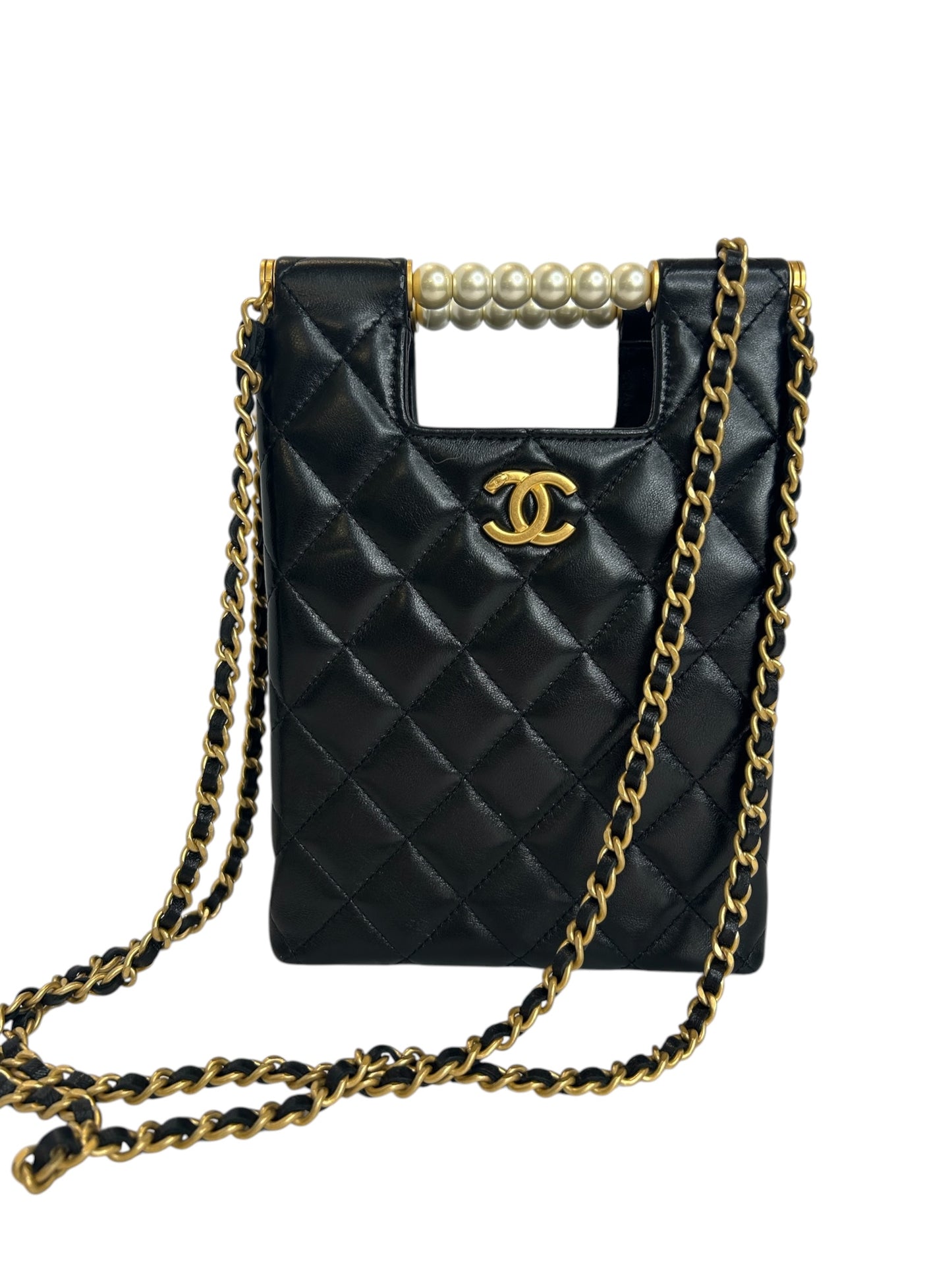 Chanel Black Mini Shopping Pearl Handle Crossbody T8507