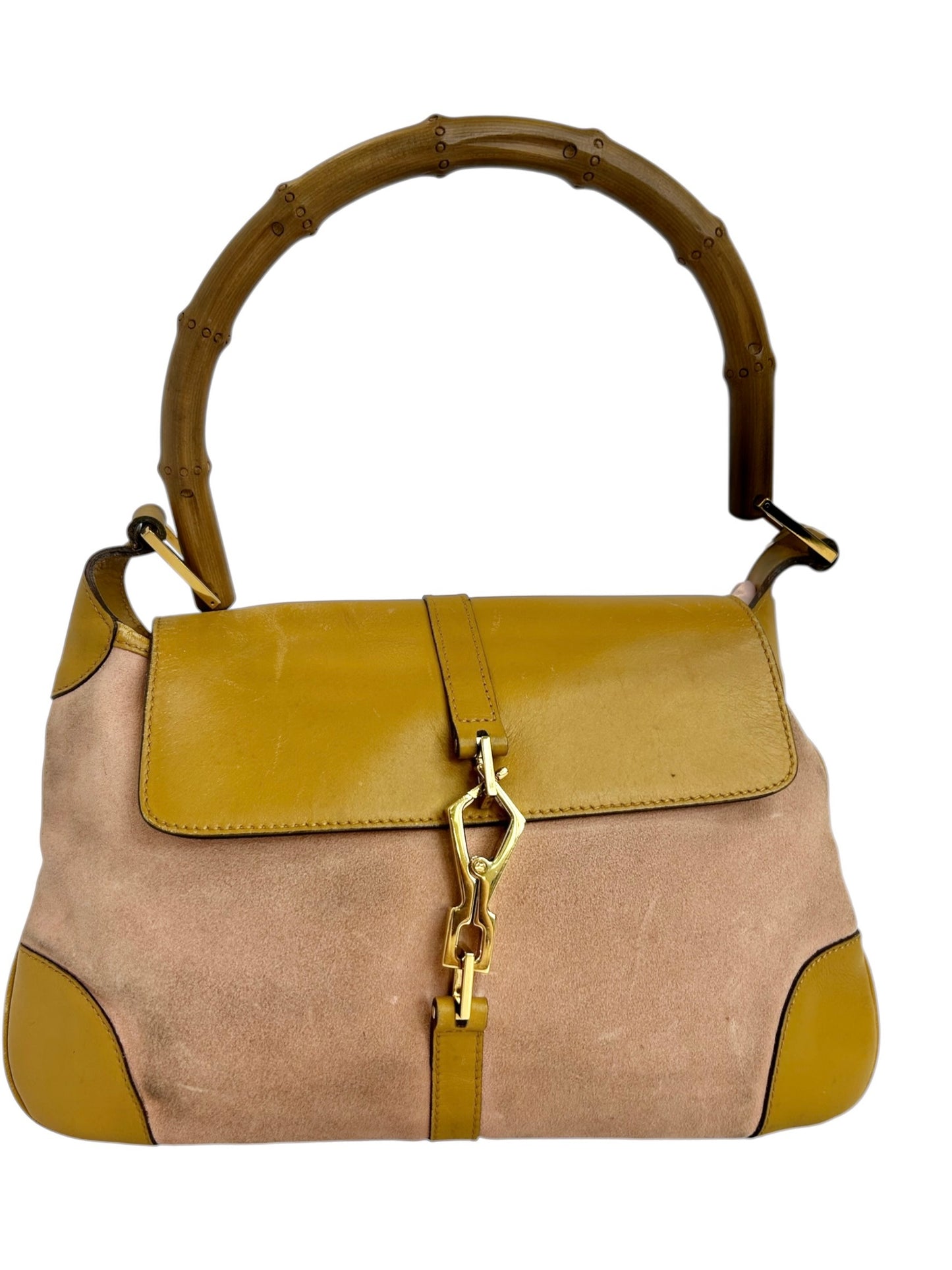 Gucci Vintage Pink Suede Jackie Bamboo Shoulder T8611