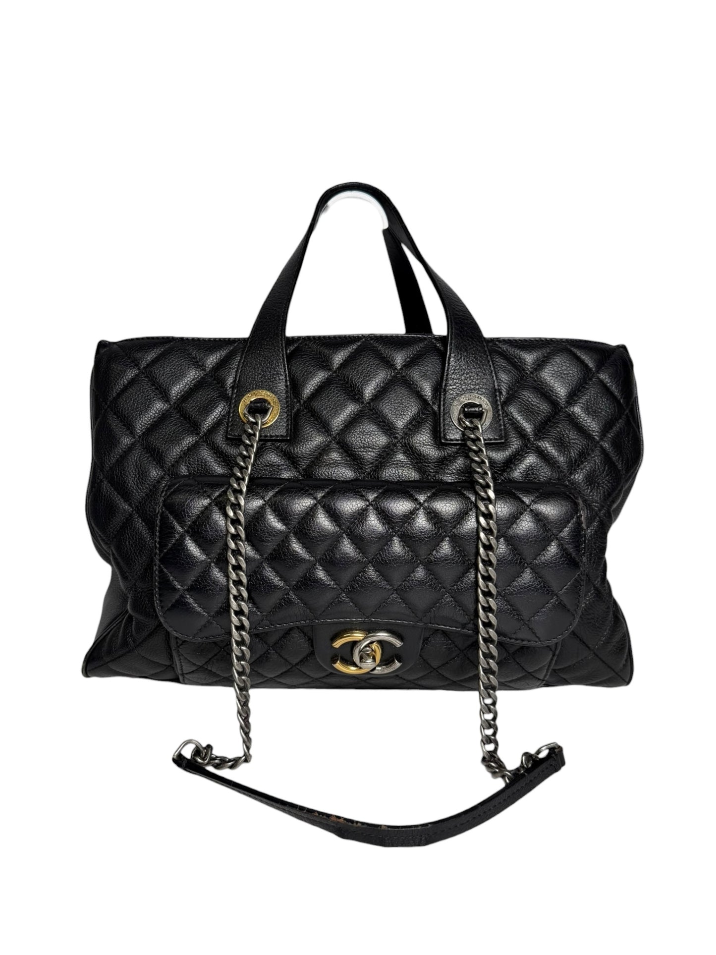 Chanel Black Calfskin Large Bimetal Casual Pocket Tote T6235