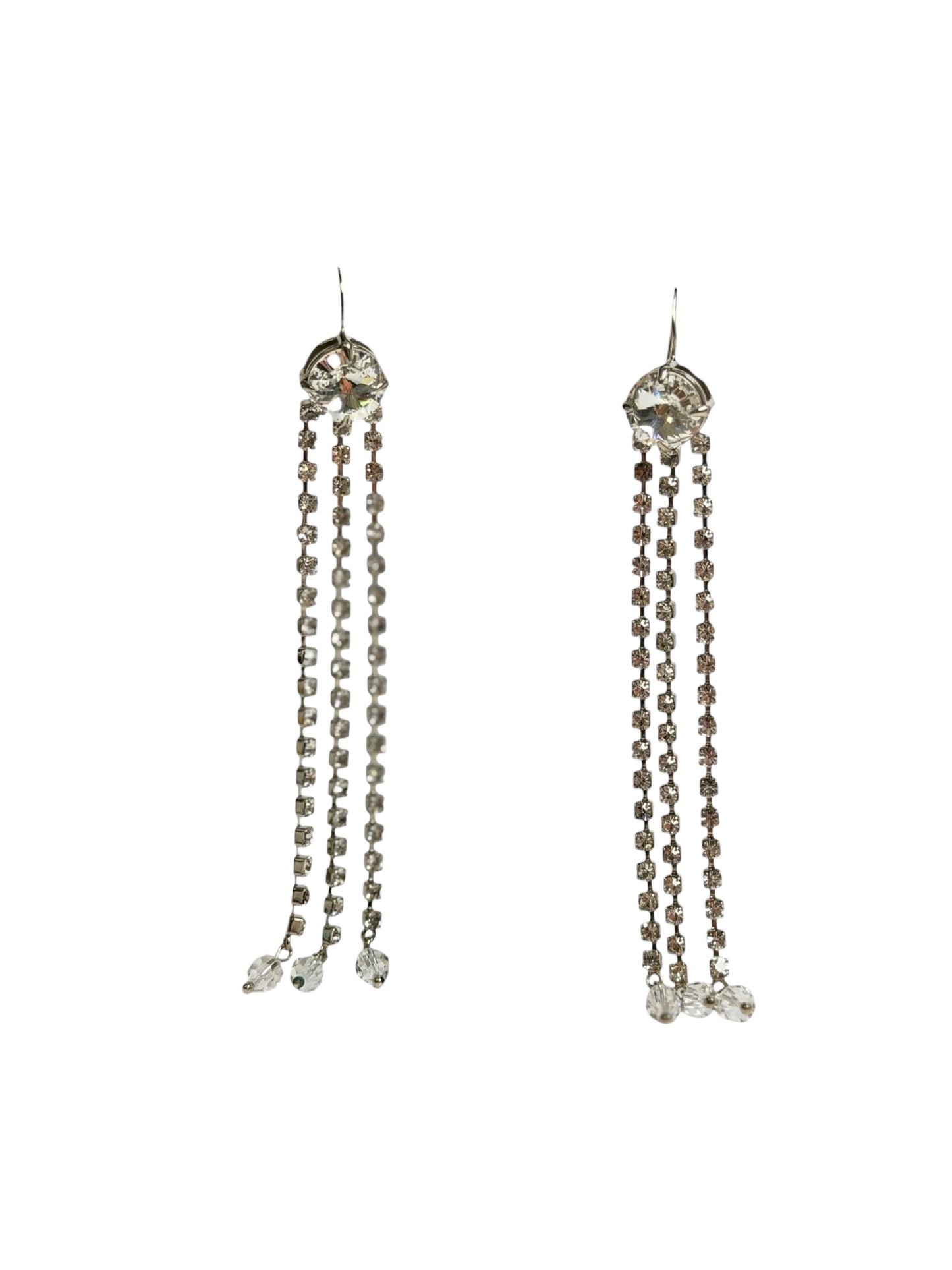 Miu Miu Crystal Fringe Drop Earrings Silver T4747
