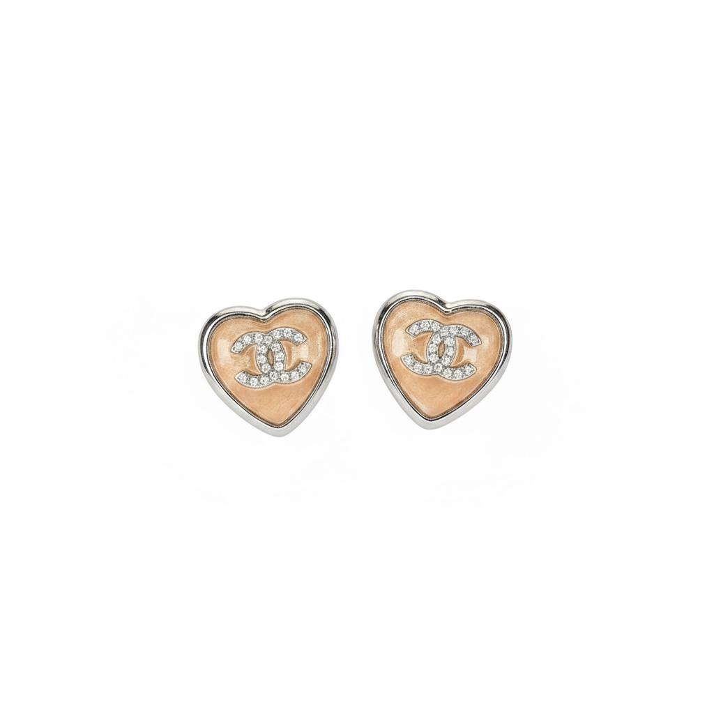 Chanel Resin Crystal Pink Heart Earrings T8722